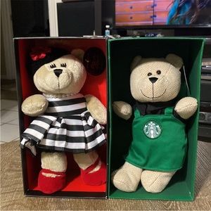 Starbucks X Alice & Olivia & Green Apron Barista Teddy Bears Lot of 2